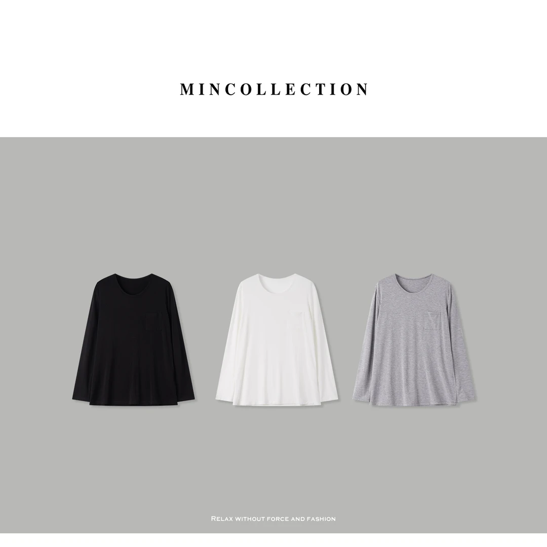 DE Mincollection口袋打底衫/松弛感薄款纯色圆领休闲罩衫52505
