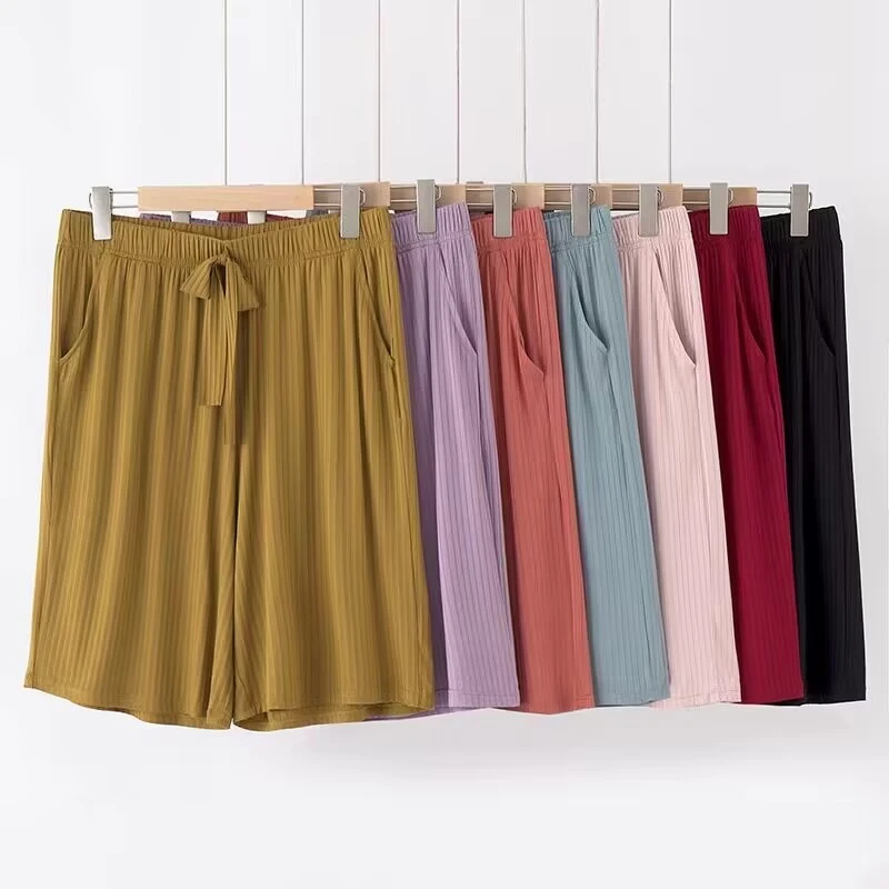 加肥加大码女士冰丝五分裤200斤夏季薄款短裤家居休闲裤胖mm睡裤