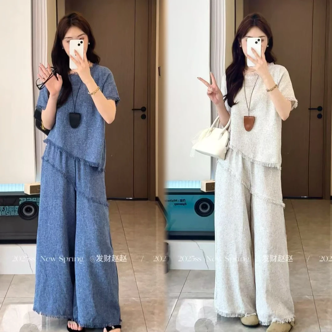 【现货】超显瘦 宽松重工流苏上衣+长裤#3136夏季两件套