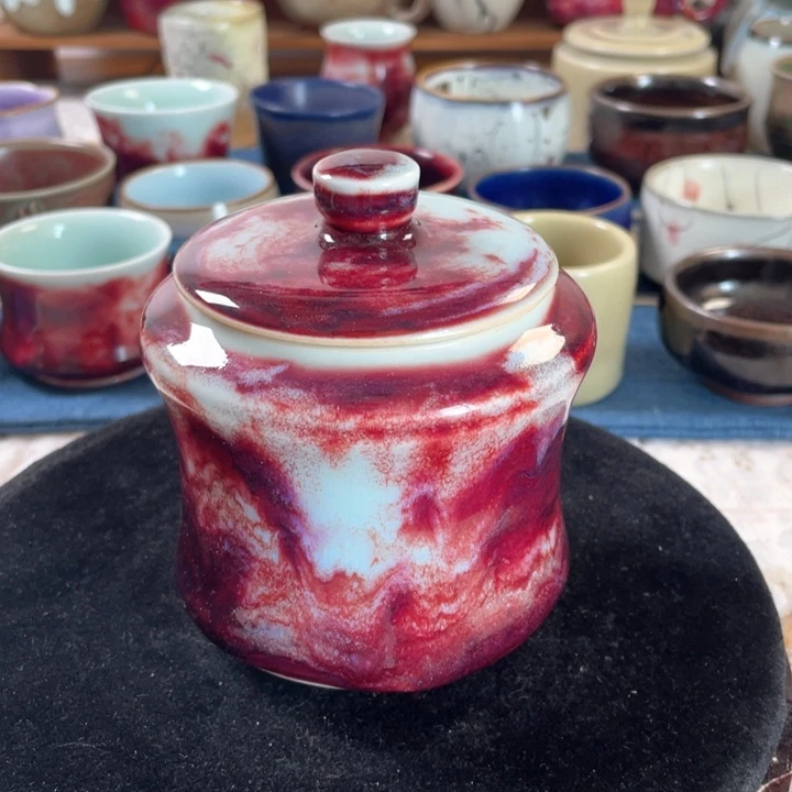 摆件白*翁钧瓷玉石釉茶叶罐