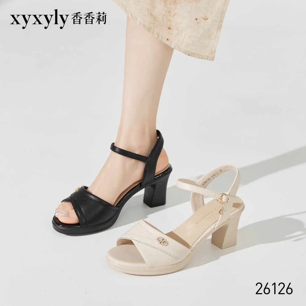 香香莉2024夏季女鞋26126连根鱼嘴粗跟高跟工作鞋亮片百搭女凉鞋