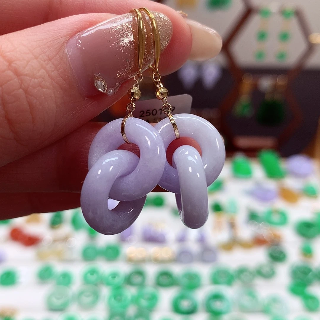 翡翠耳饰18K金镶嵌天然翡翠