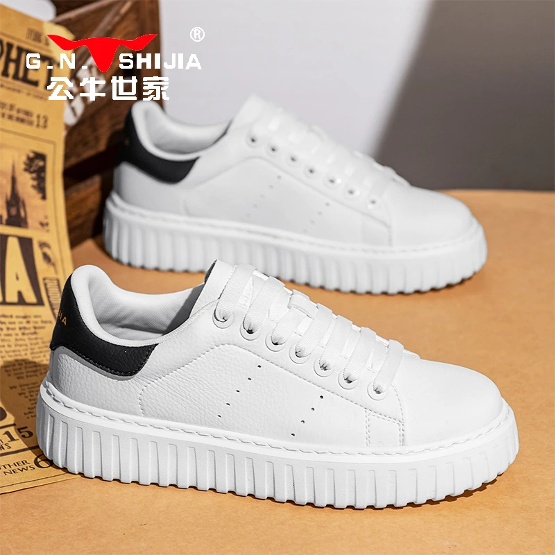 公牛世家男鞋2025秋季新款厚底板鞋潮牌男生鞋子百搭欧洲站小白鞋