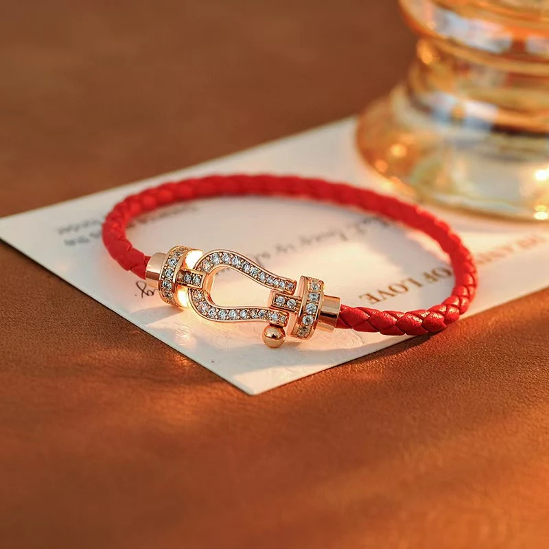 铜合金合成锆石手链 1022高版玫瑰金马蹄扣满镶手链男女同款情侣