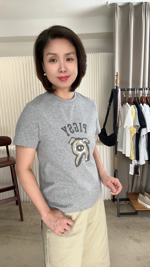 涛姐服饰 25年新款 两色小猪圆领T恤 FM251672