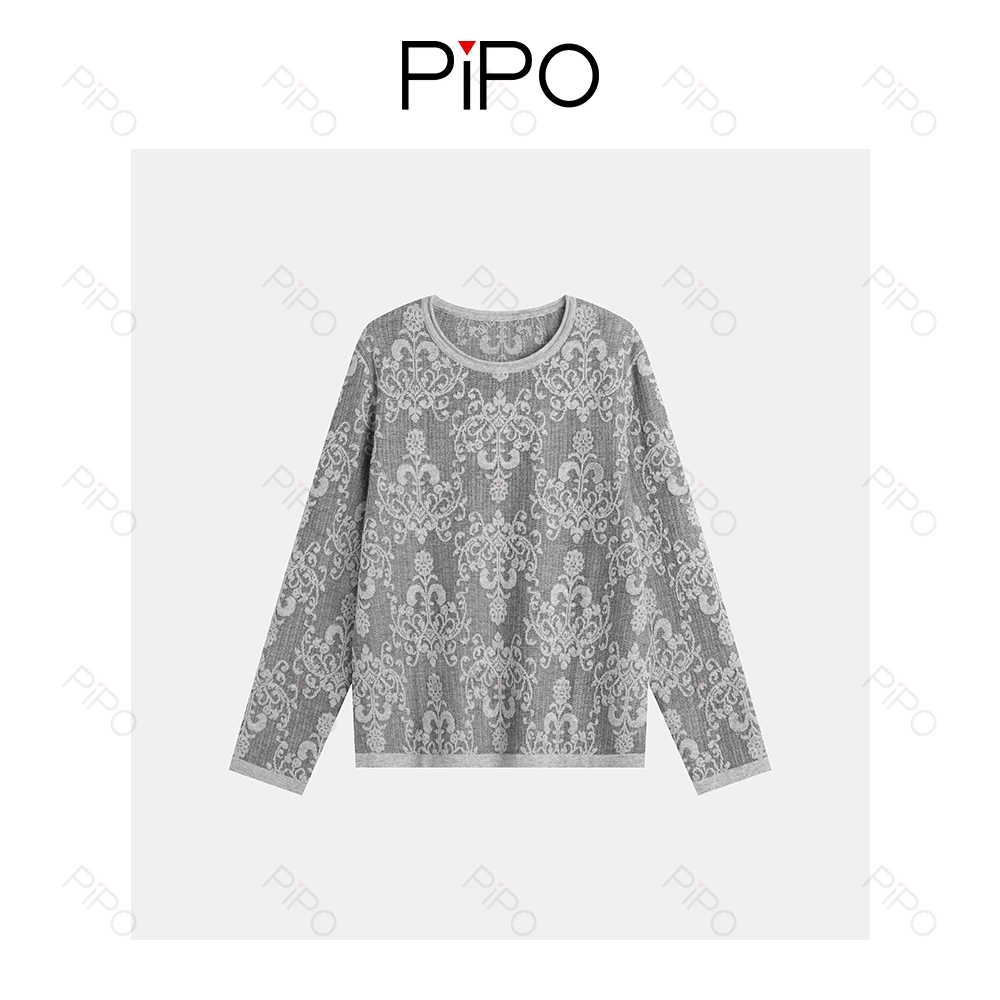 PIPO印花常规宽松型秋冬款轻奢毛衣针织衫女重工圆领DD53AA581