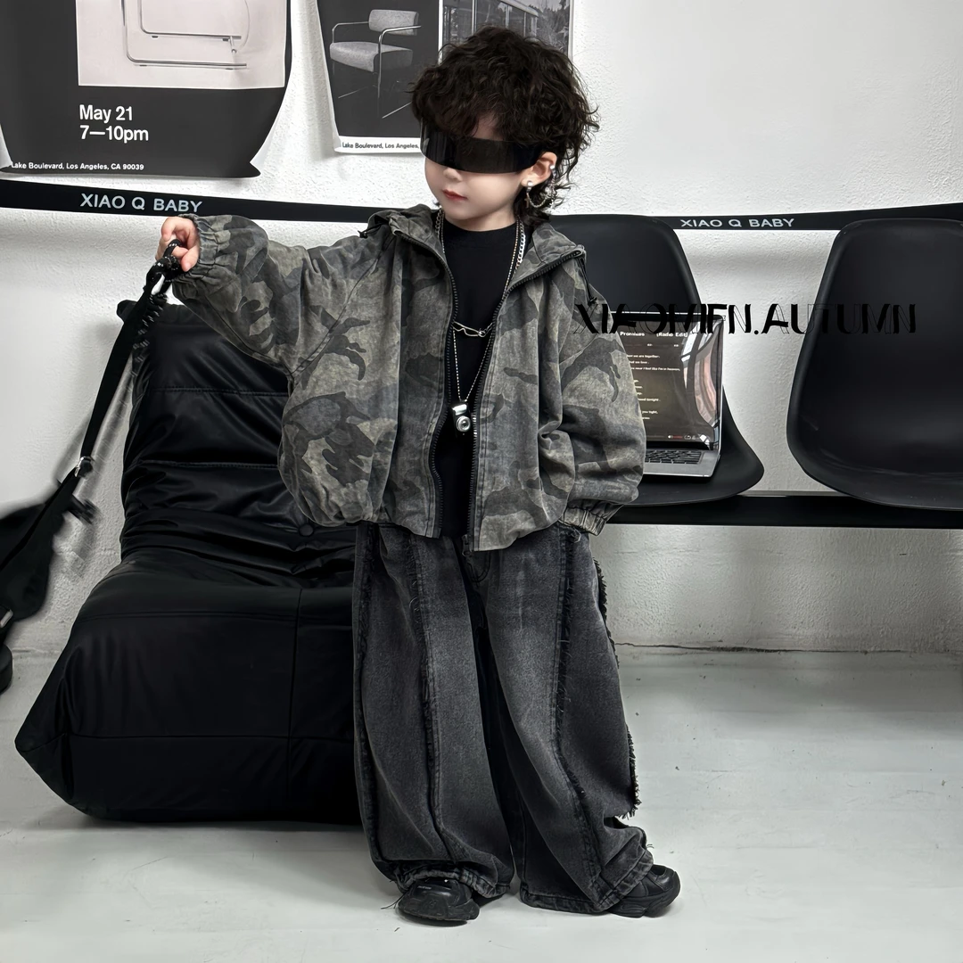 【现货】2025秋新款韩版迷彩连帽外套上衣时尚洋气男童装宽松52021