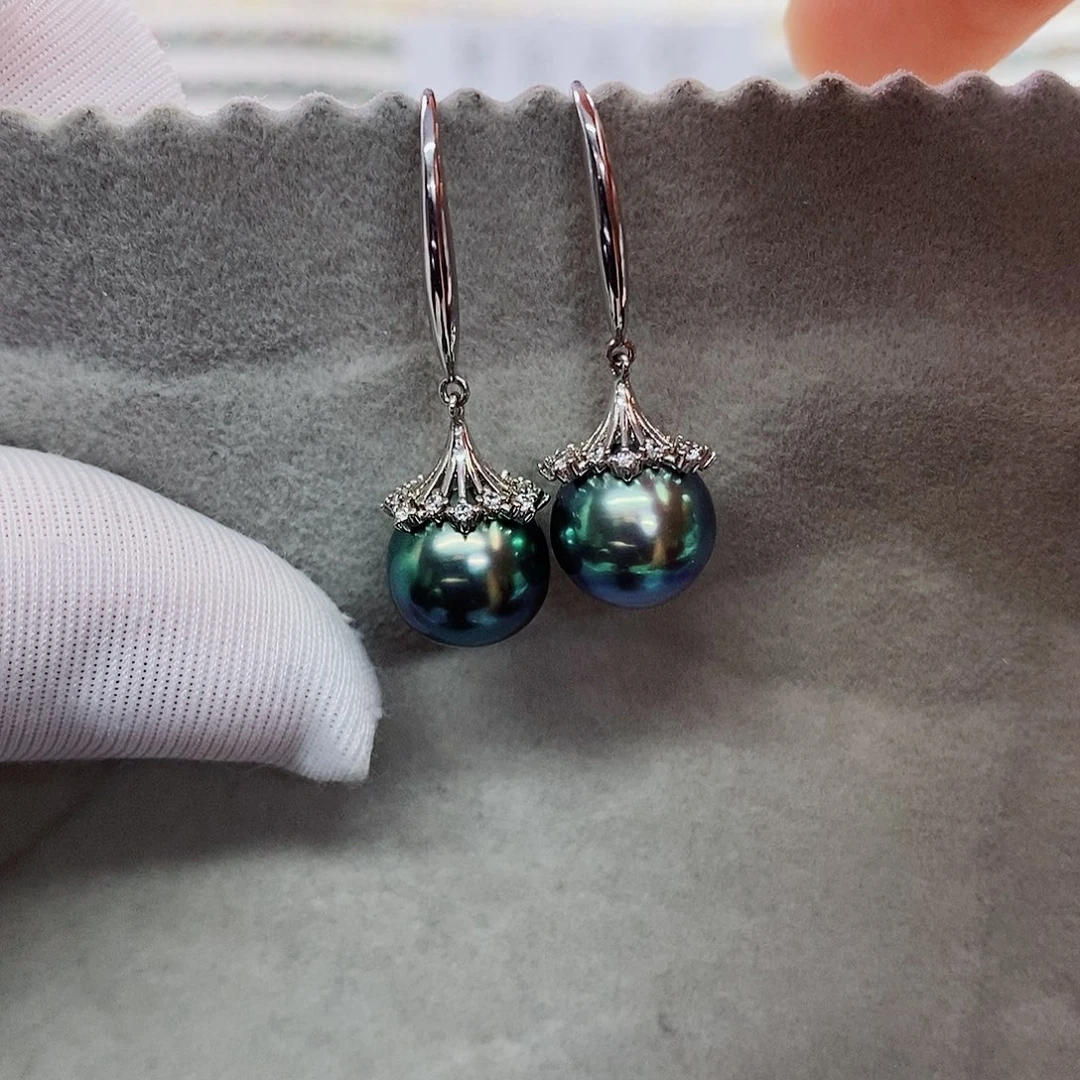 银S925镶嵌耳饰海水珍珠9-10