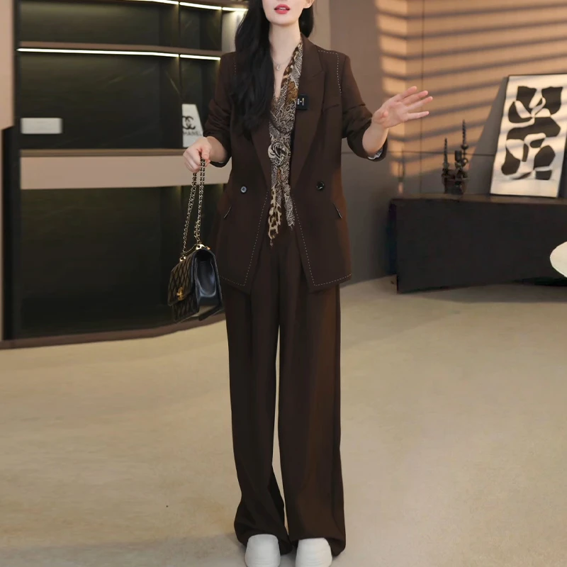 御姐风气质西服套装女2025秋季新款通勤翻领西装外套阔腿裤两件套