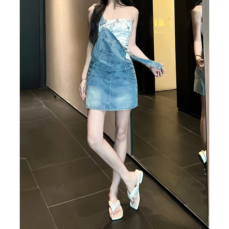 甜美洋气减龄牛仔背带短裙女2025年秋季新款百搭收腰包臀短裤裙