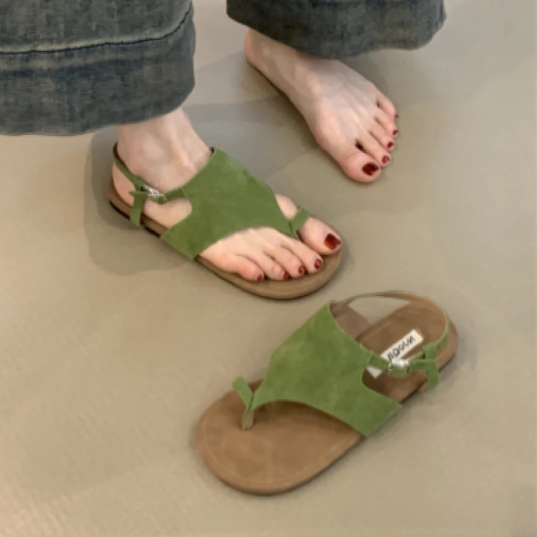 NQL-3055-16真皮复古套趾罗马凉鞋2025年森系百搭休闲沙滩凉鞋