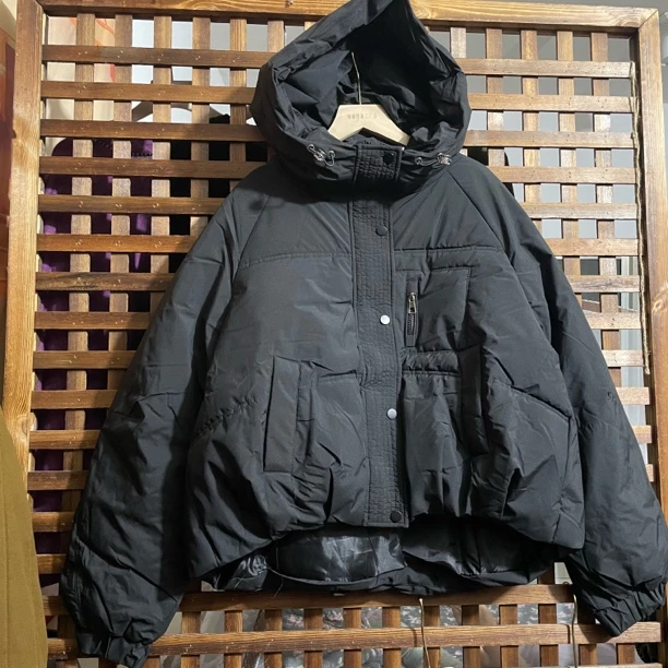 女士短款连帽服时尚保暖小个子宽松面包棉服外套