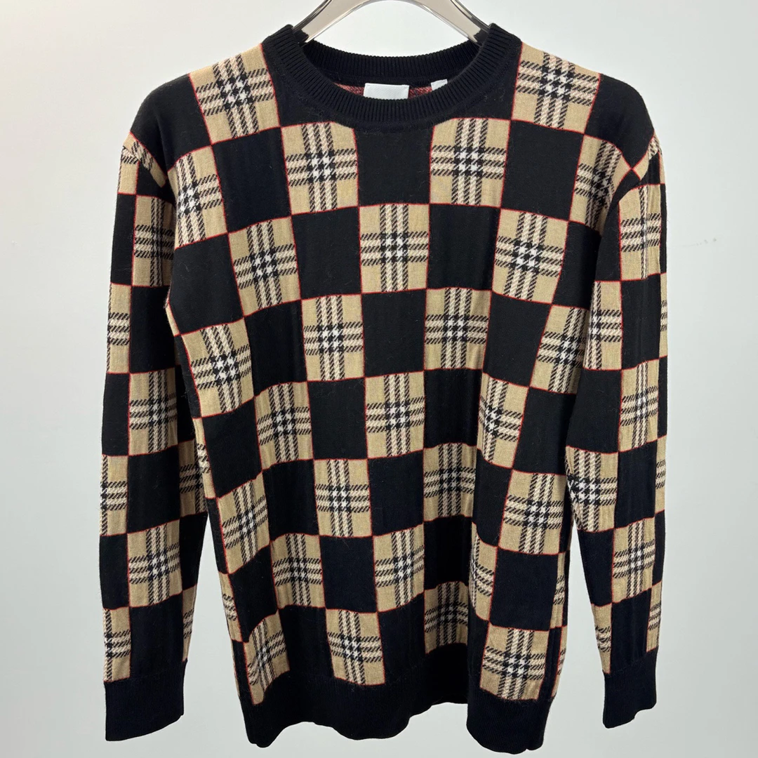 99新 BURBERRY/博柏利 博柏利羊毛棋盘格针织毛衣14Y码 13933