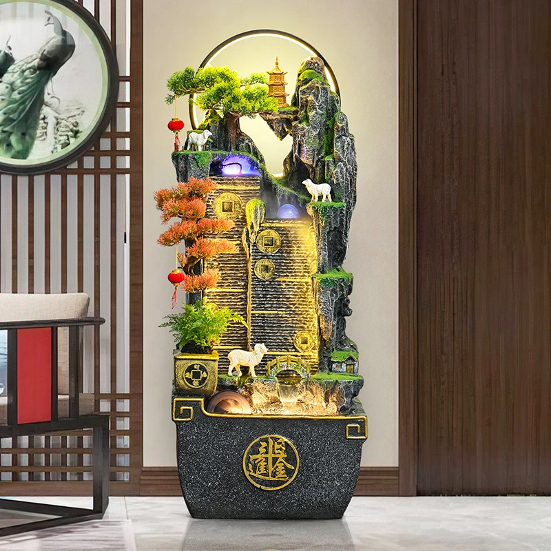 假山流水摆件循环水幕墙客厅室内装饰品落地景观瀑布屏风开业礼品
