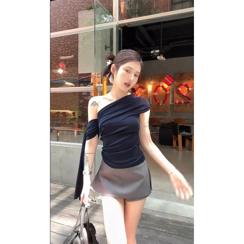 2025夏季新款时尚高级感修身显瘦洋气露肩上衣女高腰百搭小众裙裤