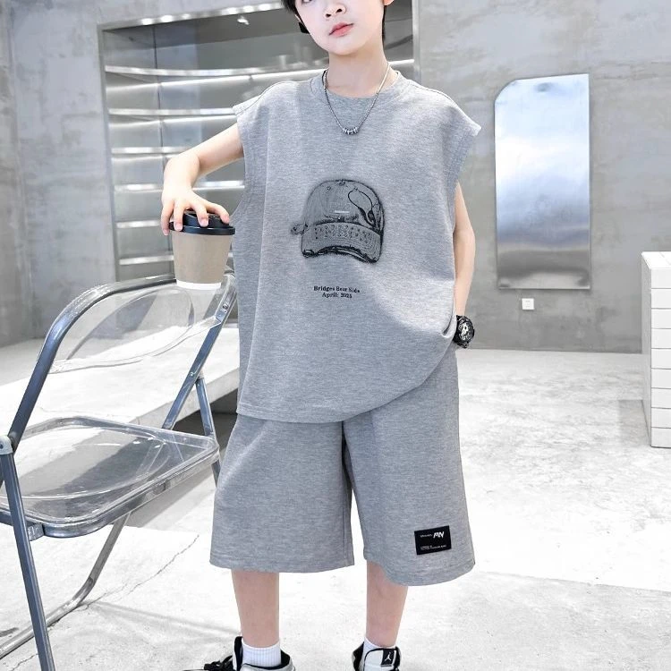 男童无袖套装夏装款2025年款儿童服装男孩背心运动两件套帅气童装