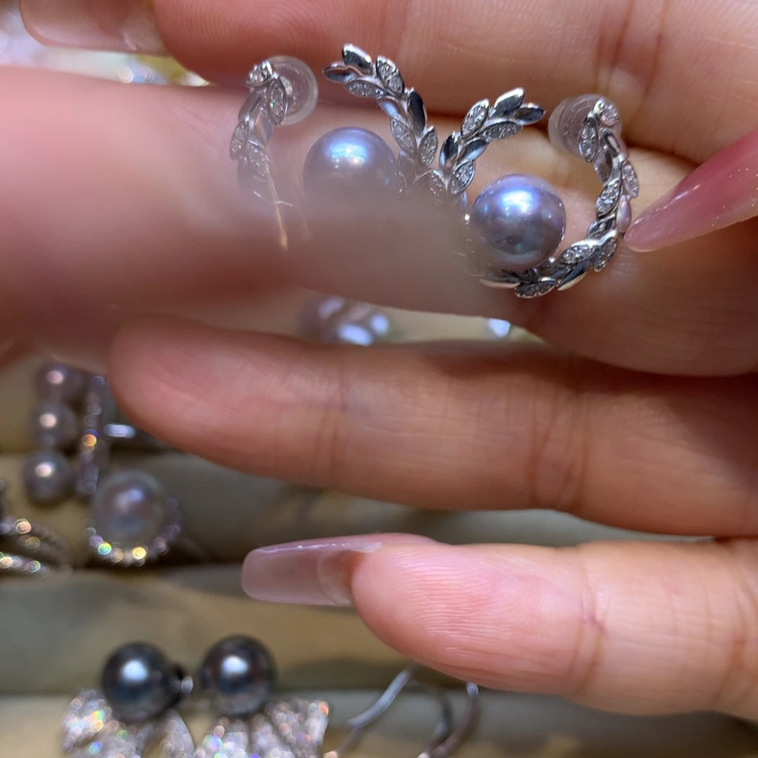 银S925镶嵌耳饰海水珍珠