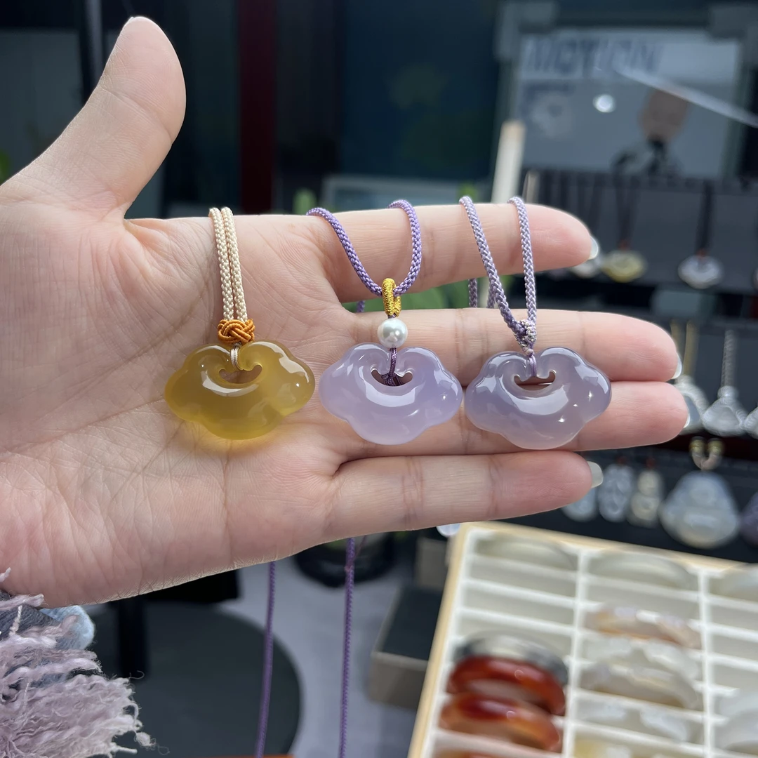 纯天然帝王紫、紫罗兰、香槟金祥云锁玛瑙玉髓吊坠项链挂件饰品