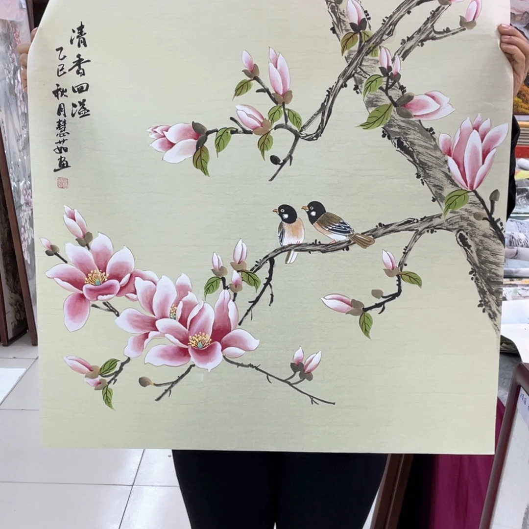国画纯手绘的山水花鸟