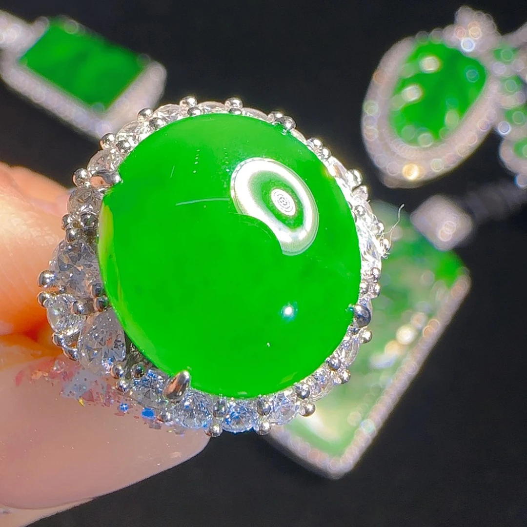 翡翠戒指银S925镶嵌天然