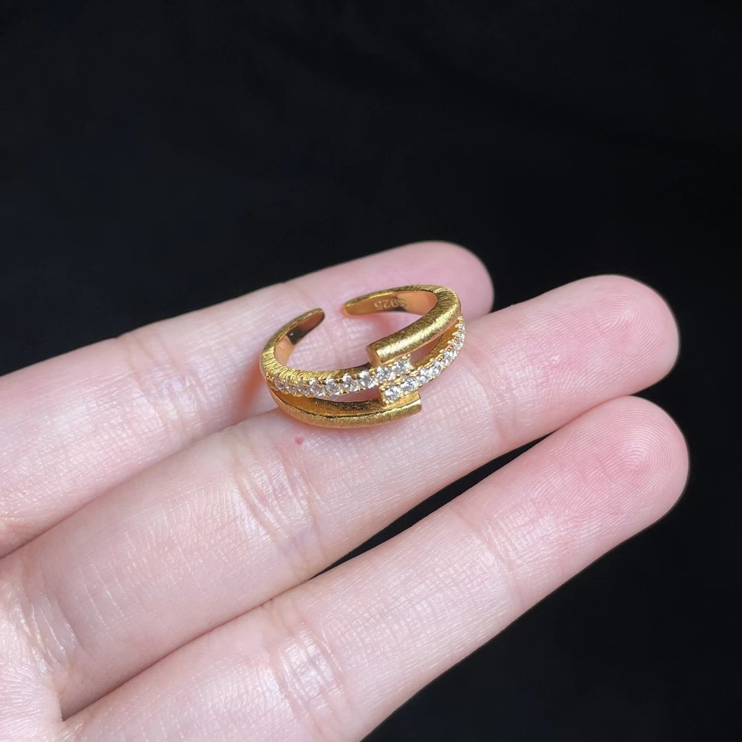 925银银制品 【玉总珠宝】925银拉丝交叉开口戒指 CAN4150003