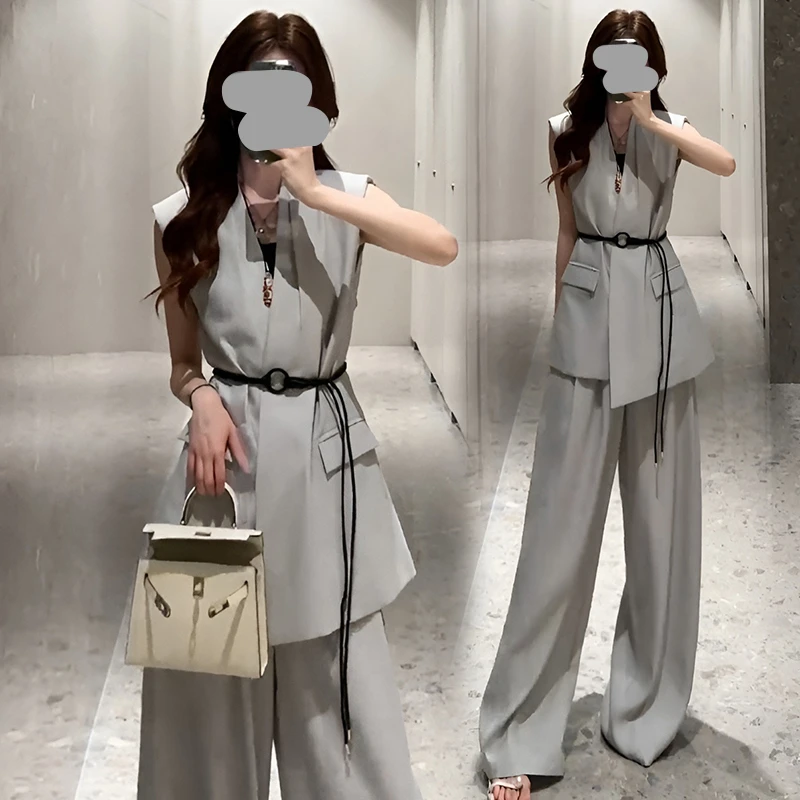 高级感休闲无袖马甲阔腿裤套装女夏日绝美ootd穿搭盐系轻熟两件套