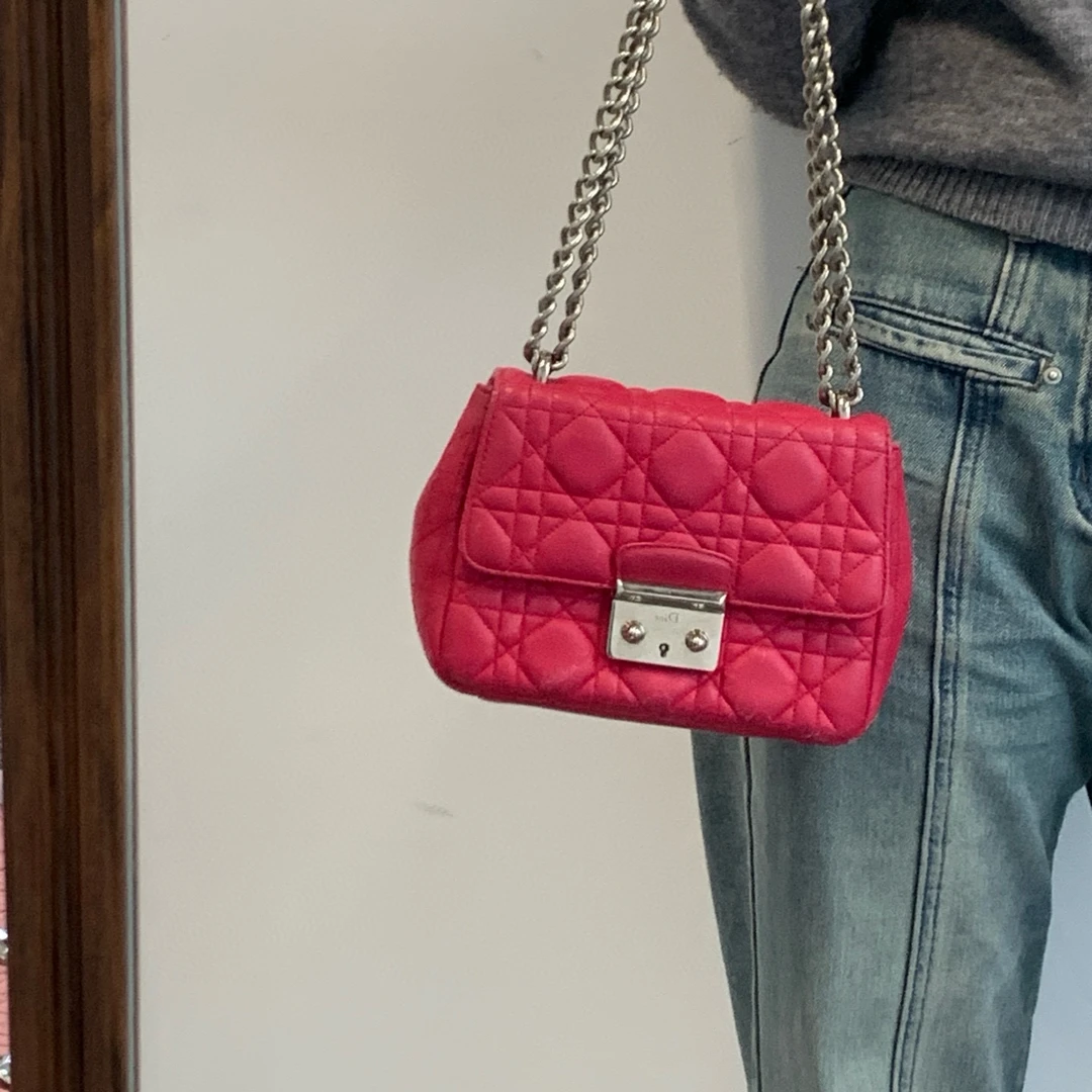 95新 DIOR/迪奥 dior 玫红色miss单肩斜挎包