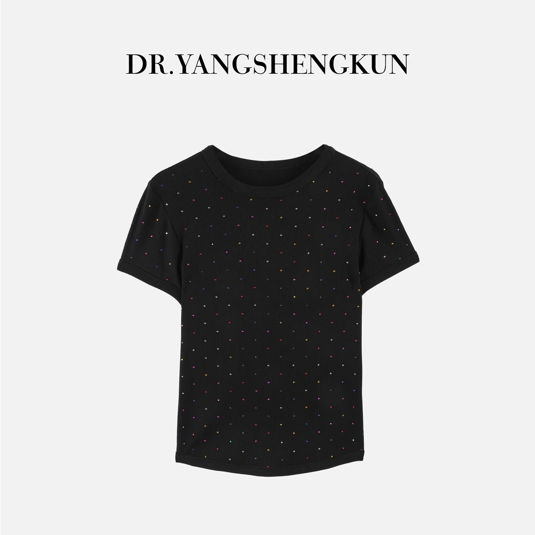 DR杨圣坤2025夏季女士简约风烫钻满天星休闲百搭短袖T恤SW2541207