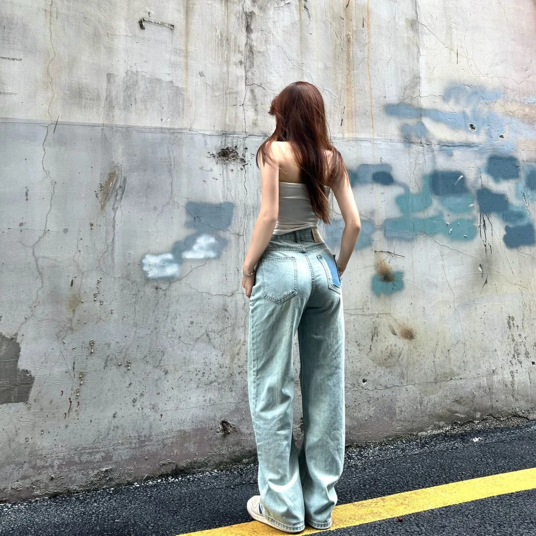 秋冬款2025女装加厚直筒做旧水洗休闲潮流高腰牛仔裤女韩版