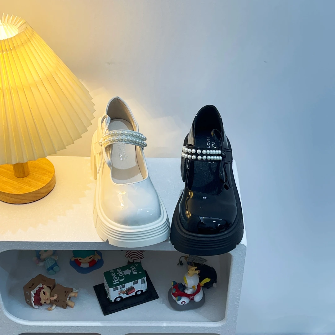 【M5现货清清】珍珠潮款小众百搭圆头珍珠增高软底复古粗跟四季单鞋