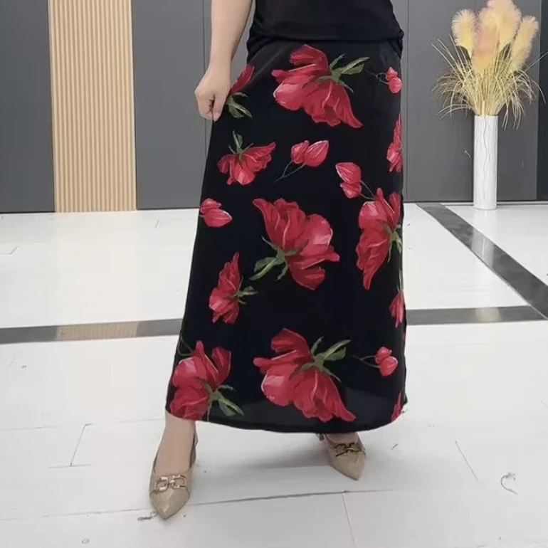 LJ2820大码夏季新款碎花高腰显瘦长款半身裙