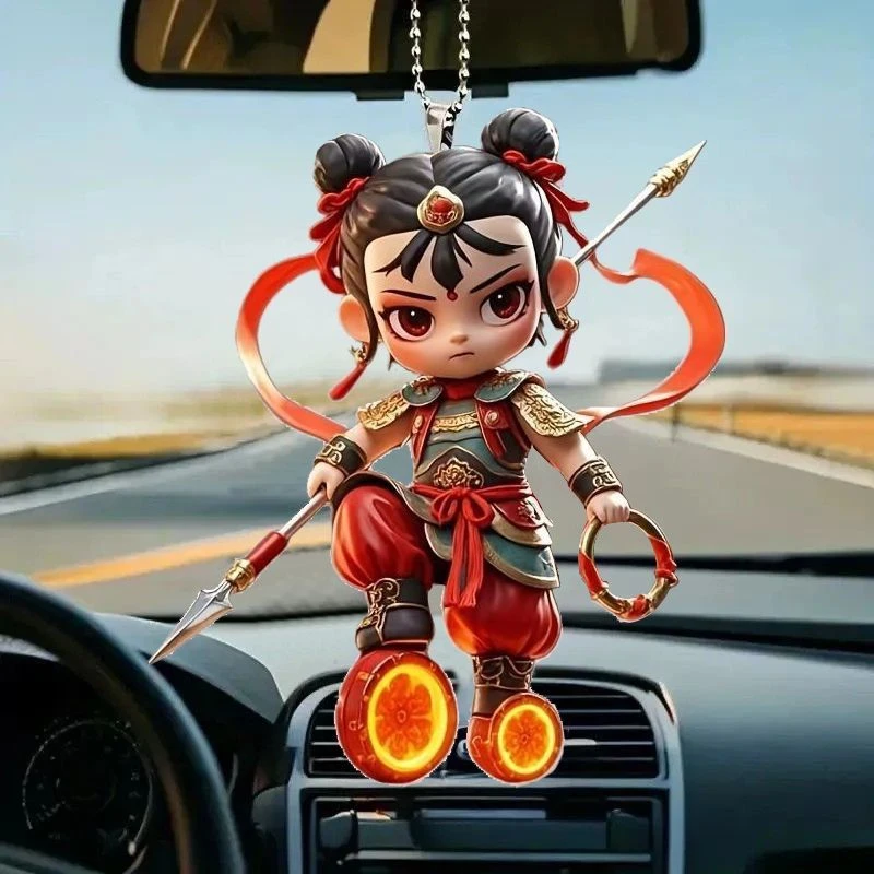 新款平面可爱卡通哪吒汽车后视镜挂件钥匙扣包包挂件汽车车挂摆件