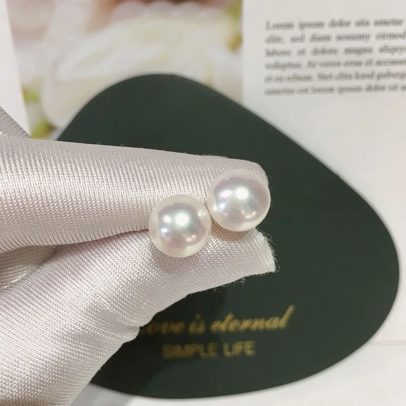 【珍珠购】天然淡水珍珠耳钉 9-10mm S925银 时尚百搭 多样性发一