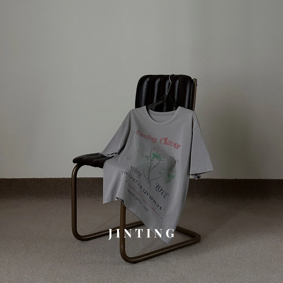 夏季韩系时尚设计款休闲百搭宽松复古印花短袖T恤-J25201331