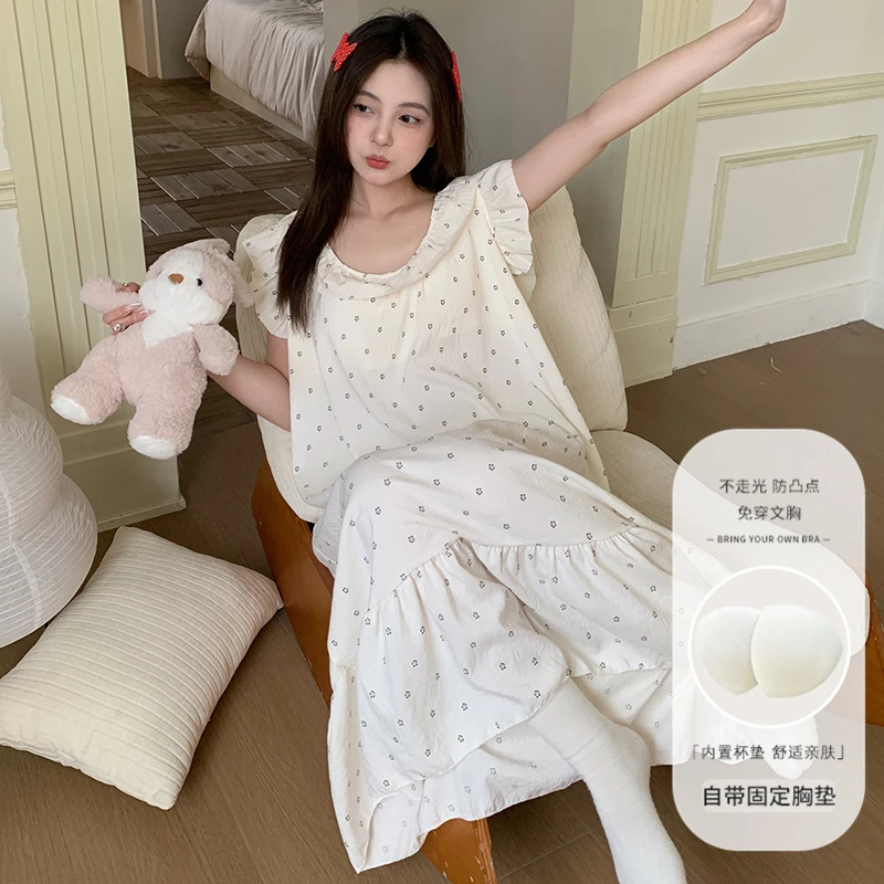 庆同2025年睡衣女士夏季带胸垫无袖睡裙薄款显瘦气质夏天家居服