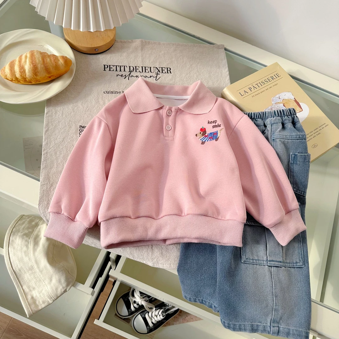 【断码清仓】CY257309春季新品男童POLO领小狗刺绣印花卫衣