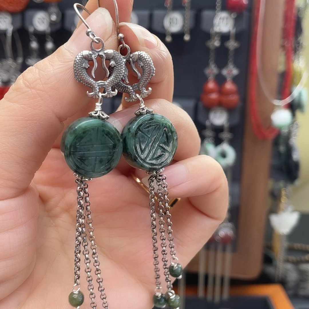 翡翠耳饰银S925镶嵌?****?741gjnjhhj