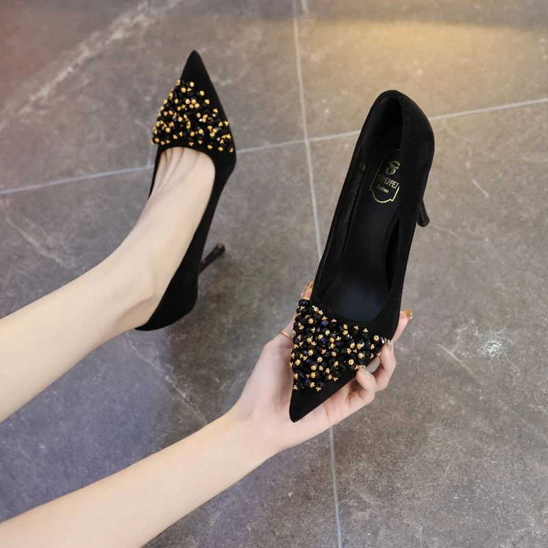 898-523法式轻奢手工女鞋新款名媛绒面浅口单鞋不累脚尖头高定制