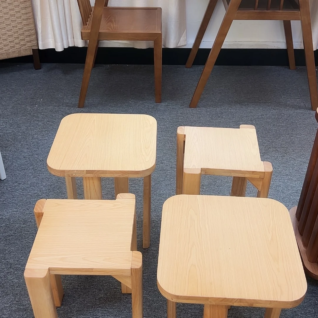 实木家具方形叠叠凳原木色