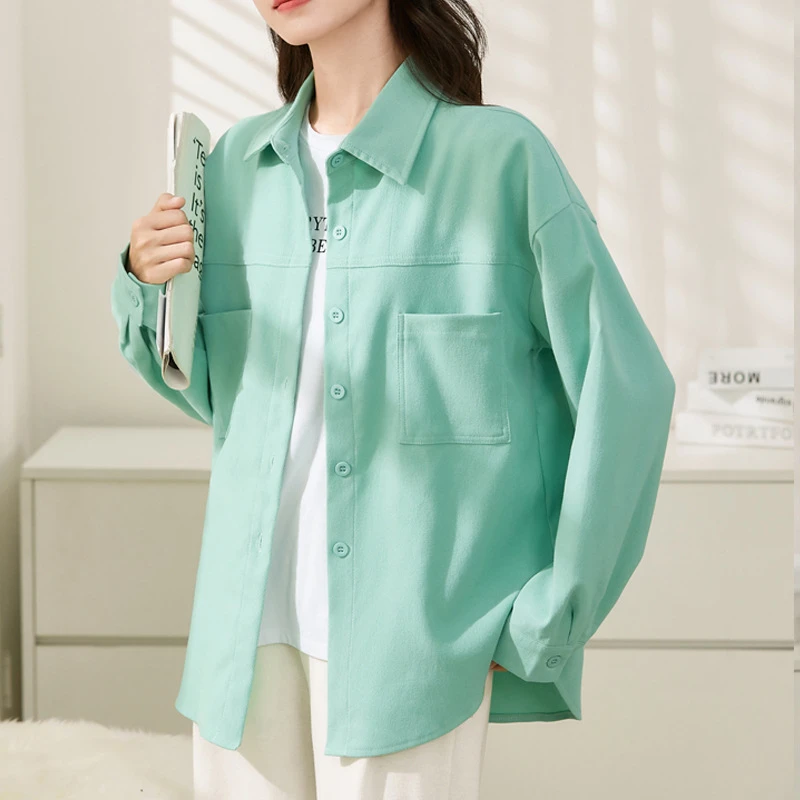 新款时尚衬衫外套女春秋韩版宽松休闲叠穿中长款长袖外穿小众上衣
