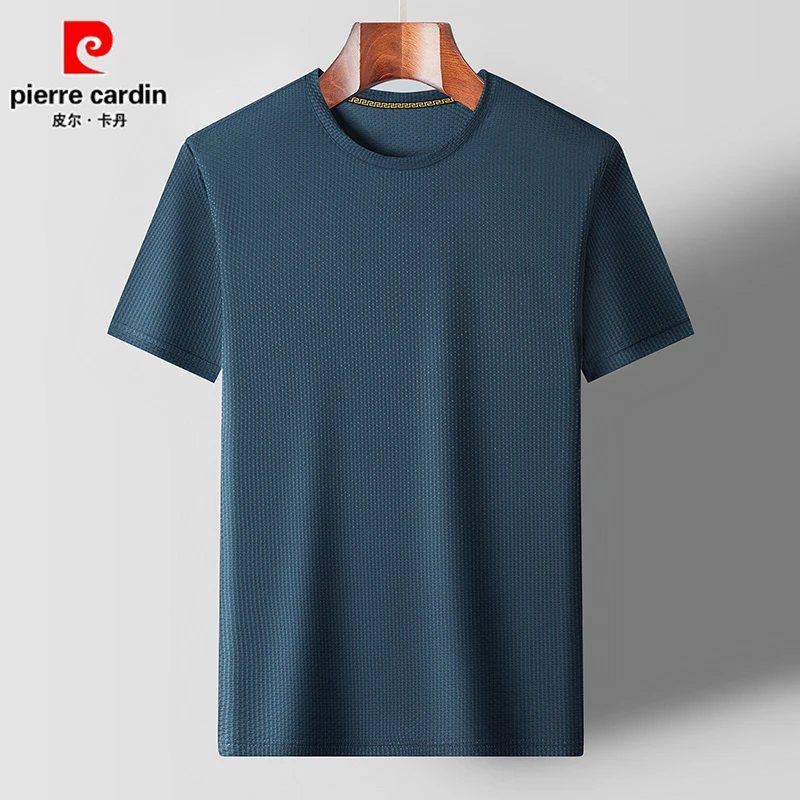 皮尔卡丹冰丝短袖T恤男士圆领中年锦氨泡泡布透气舒适男装体恤衫