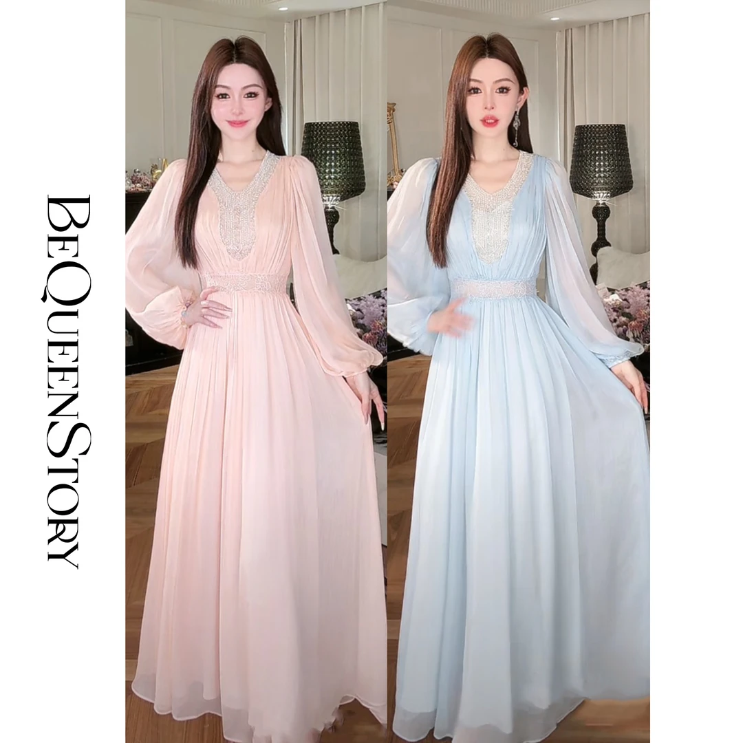 余潇潇【浮华恋歌】透气仙气手工钉珠拼接蕾丝连衣裙2025