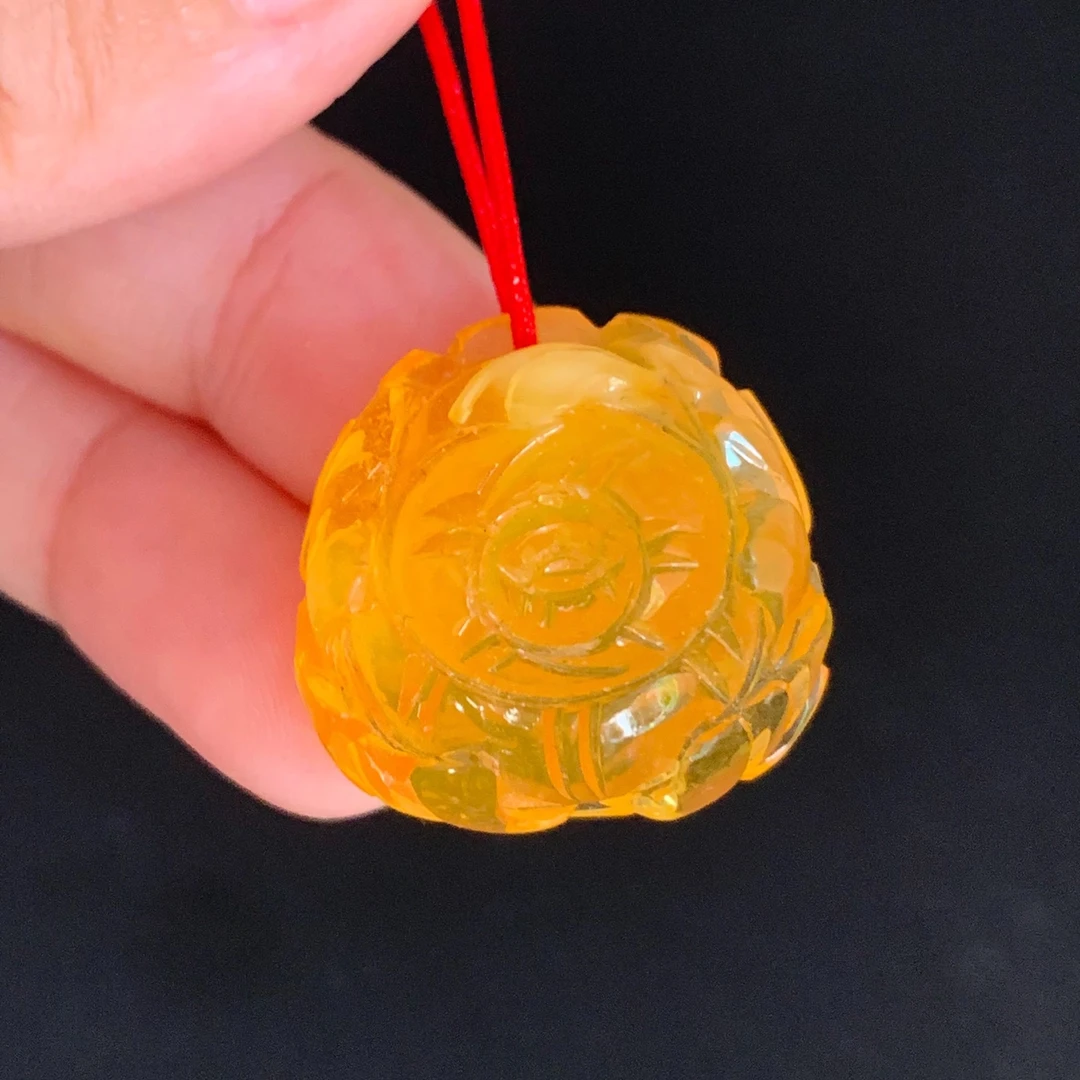 琥珀/蜜蜡吊坠富贵花开吊坠琥珀蜜蜡牡丹花吊坠女新年礼物珠宝