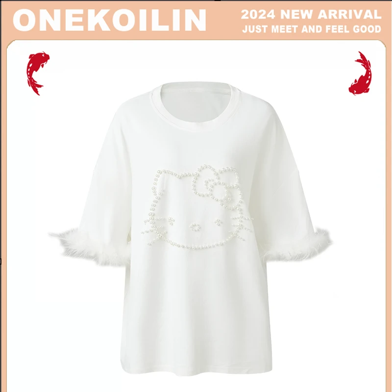 【高高甄选】&OneKoilin 设计师款kt猫重工钉珠羽毛大版T KTMT