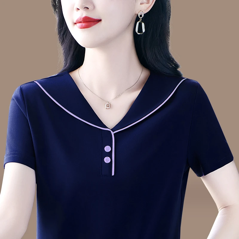 冰丝短袖t恤女夏2025新款妈妈休闲宽松显瘦时尚减龄薄款小衫上衣