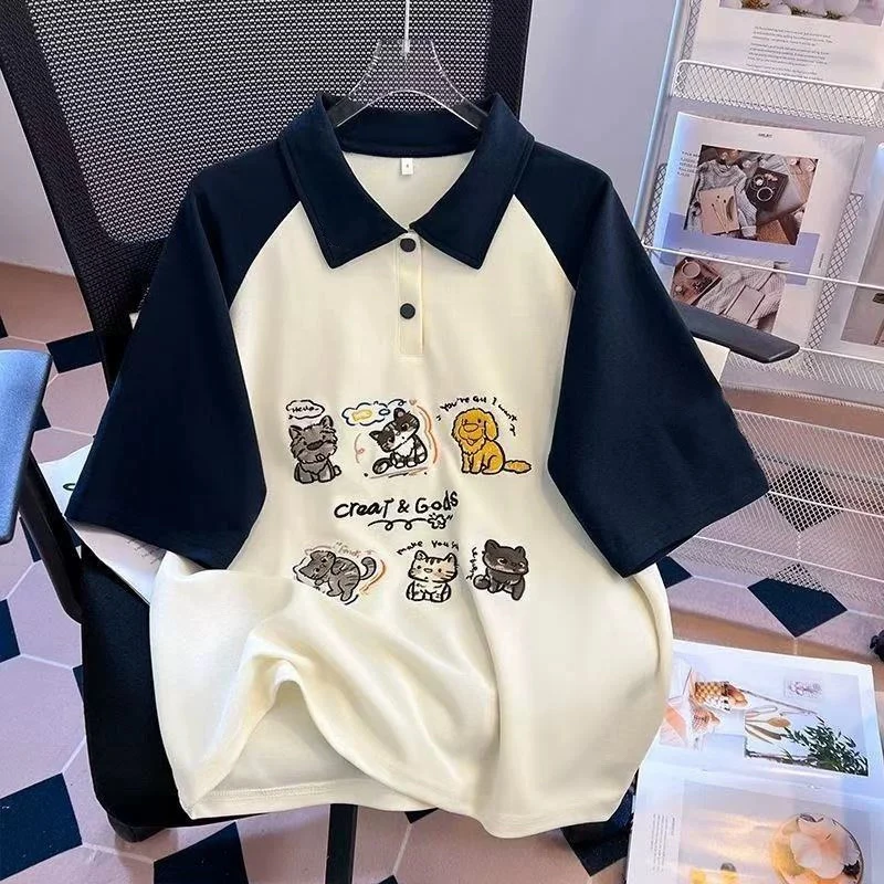 女童夏装甜美学院风polo衫短袖T恤中大儿童女孩设计感撞色上衣服