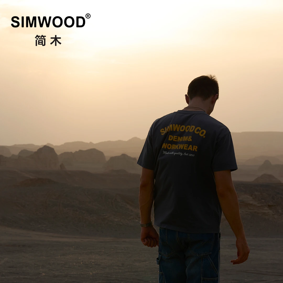 SIMWOOD/简木【宽松版】夏季260g水洗做旧炒色圆领短袖T恤SO120055
