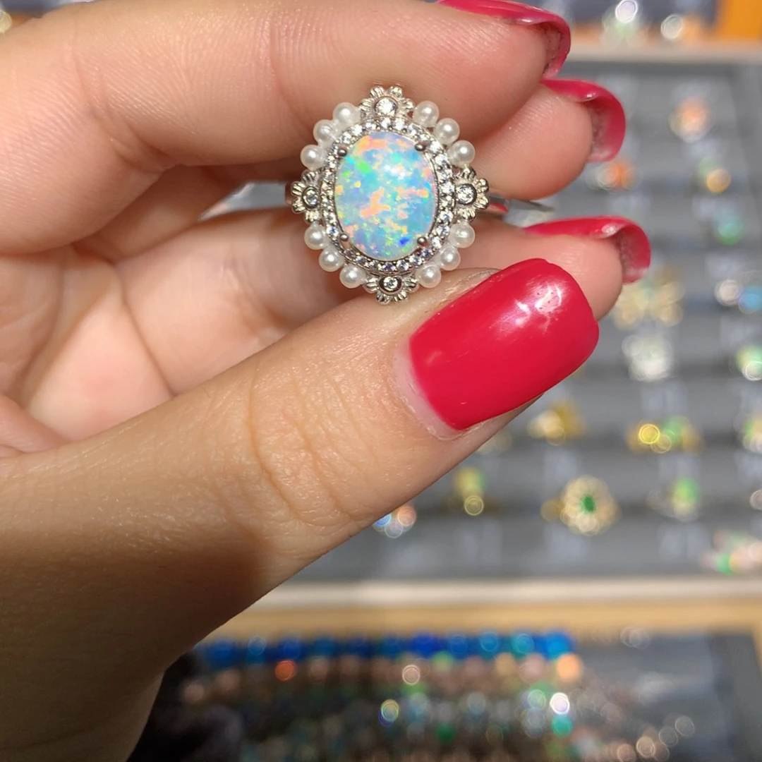 银S925镶嵌欧泊澳洲欧泊戒指l