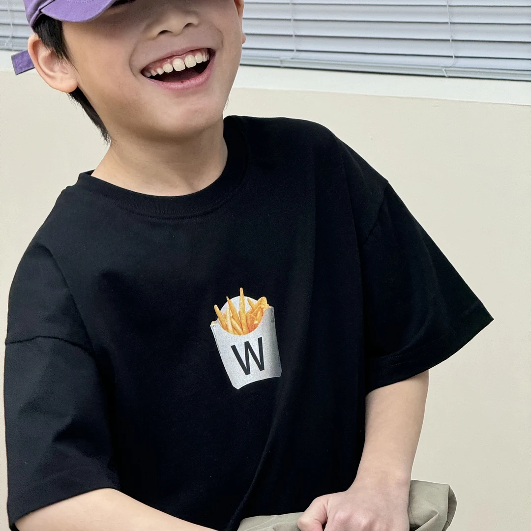 vilimama2025【薯条】夏款撞白黑薯条印花短袖T恤55394
