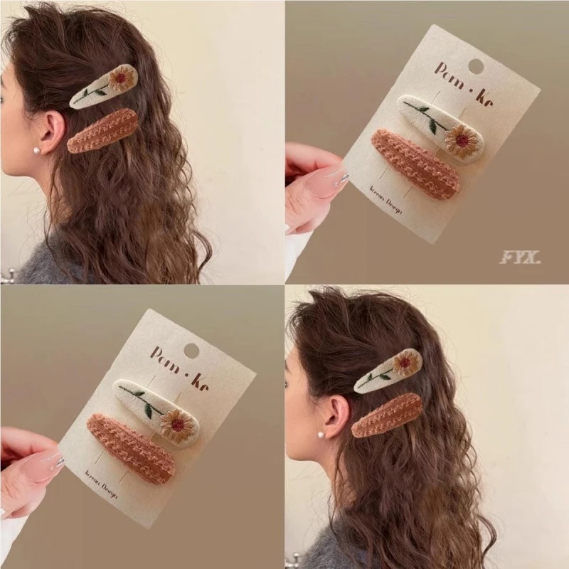 小清新~简约刺绣碎花发夹女童宝宝布艺bb夹刘海夹边夹发卡2025新